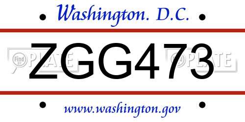 ZGG473 District Of Columbia License Plate