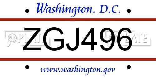 ZGJ496 District Of Columbia License Plate