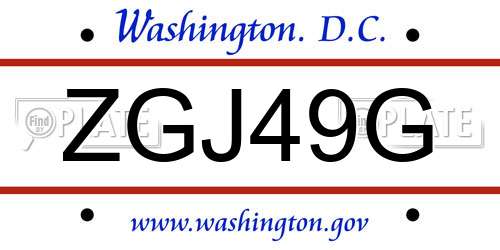 ZGJ49G District Of Columbia License Plate