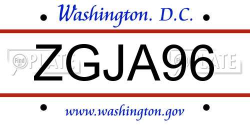ZGJA96 District Of Columbia License Plate