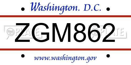 ZGM862 District Of Columbia License Plate