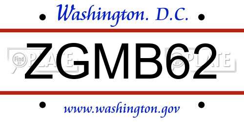 ZGMB62 District Of Columbia License Plate