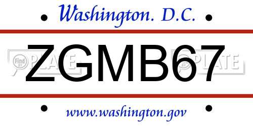 ZGMB67 District Of Columbia License Plate