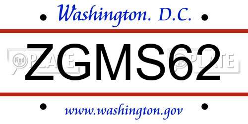 ZGMS62 District Of Columbia License Plate
