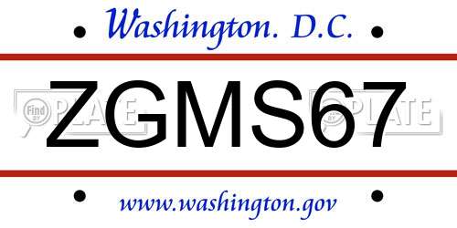 ZGMS67 District Of Columbia License Plate