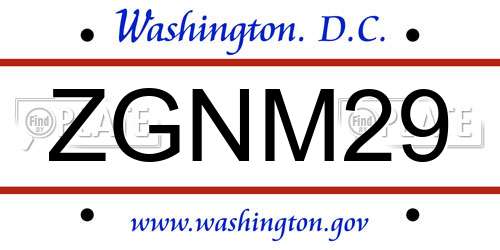 ZGNM29 District Of Columbia License Plate
