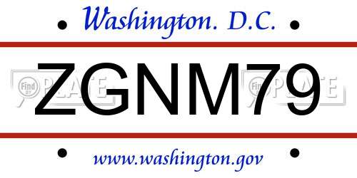 ZGNM79 District Of Columbia License Plate