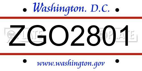 ZGO2801 District Of Columbia License Plate