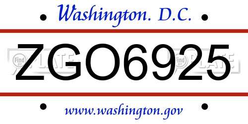 ZGO6925 District Of Columbia License Plate