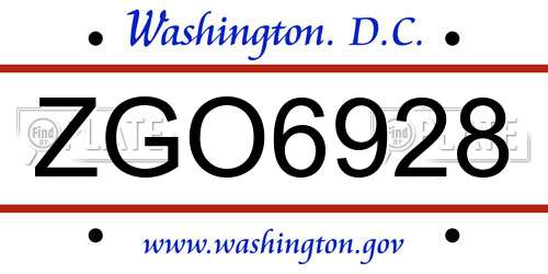 ZGO6928 District Of Columbia License Plate