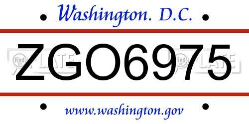 ZGO6975 District Of Columbia License Plate