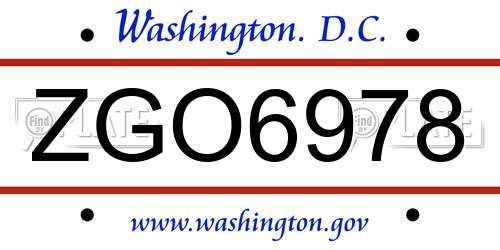 ZGO6978 District Of Columbia License Plate