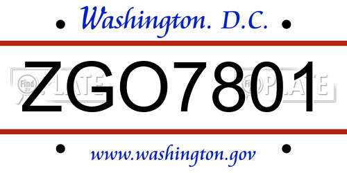 ZGO7801 District Of Columbia License Plate