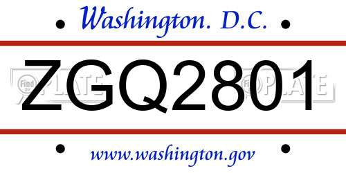 ZGQ2801 District Of Columbia License Plate