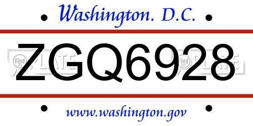 ZGQ6928 District Of Columbia License Plate