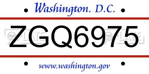 ZGQ6975 District Of Columbia License Plate