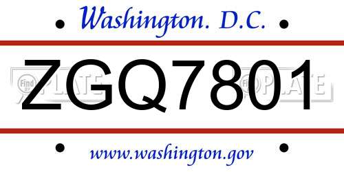 ZGQ7801 District Of Columbia License Plate