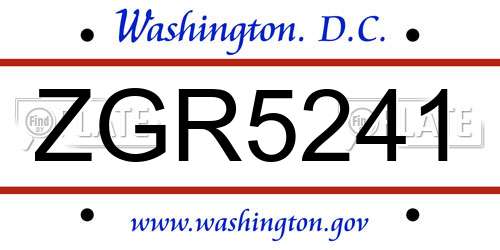 ZGR5241 District Of Columbia License Plate