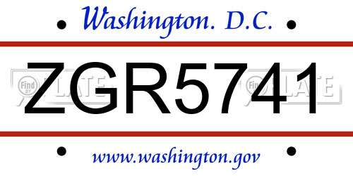 ZGR5741 District Of Columbia License Plate
