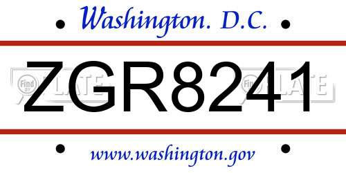 ZGR8241 District Of Columbia License Plate