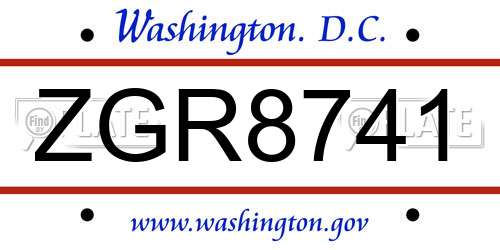 ZGR8741 District Of Columbia License Plate