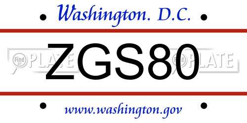 ZGS80 District Of Columbia License Plate