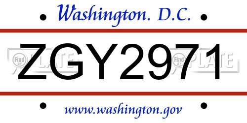 ZGY2971 District Of Columbia License Plate