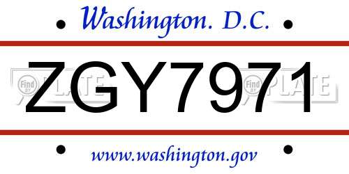 ZGY7971 District Of Columbia License Plate