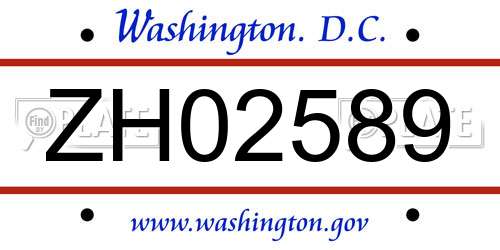 ZH02589 District Of Columbia License Plate