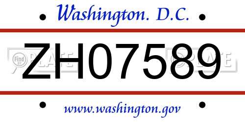 ZH07589 District Of Columbia License Plate