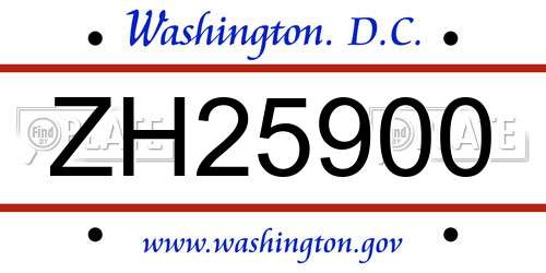ZH25900 District Of Columbia License Plate