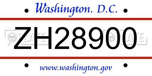 ZH28900 District Of Columbia License Plate
