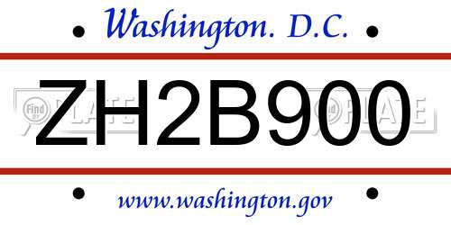ZH2B900 District Of Columbia License Plate
