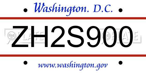 ZH2S900 District Of Columbia License Plate