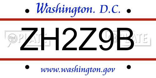 ZH2Z9B District Of Columbia License Plate