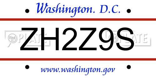 ZH2Z9S District Of Columbia License Plate
