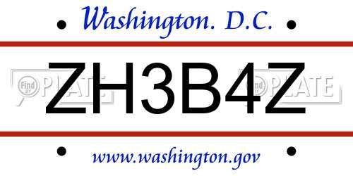 ZH3B4Z District Of Columbia License Plate