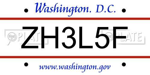 ZH3L5F District Of Columbia License Plate