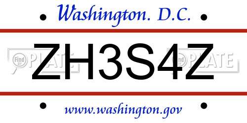 ZH3S4Z District Of Columbia License Plate
