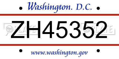 ZH45352 District Of Columbia License Plate