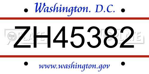 ZH45382 District Of Columbia License Plate
