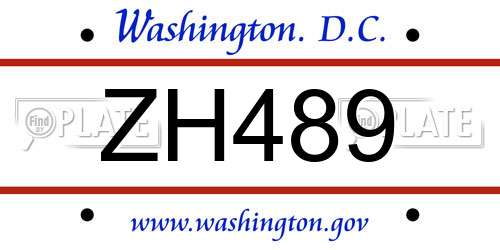 ZH489 District Of Columbia License Plate