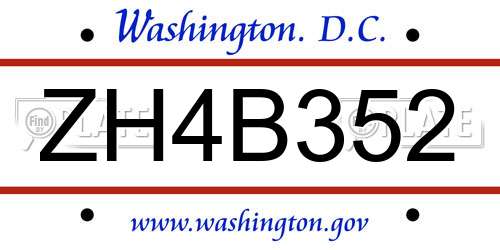 ZH4B352 District Of Columbia License Plate