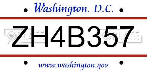 ZH4B357 District Of Columbia License Plate