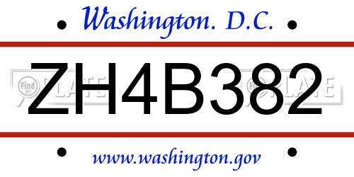 ZH4B382 District Of Columbia License Plate