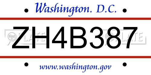 ZH4B387 District Of Columbia License Plate