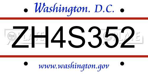 ZH4S352 District Of Columbia License Plate