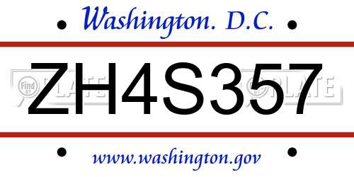 ZH4S357 District Of Columbia License Plate