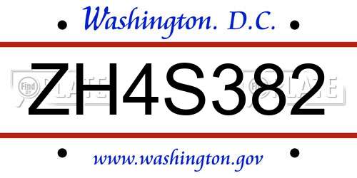 ZH4S382 District Of Columbia License Plate