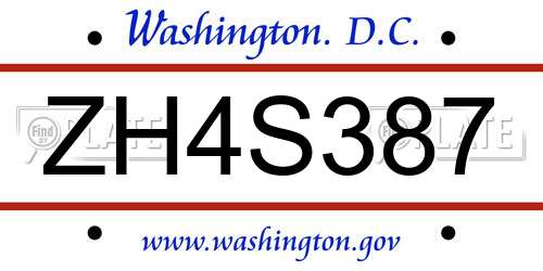 ZH4S387 District Of Columbia License Plate